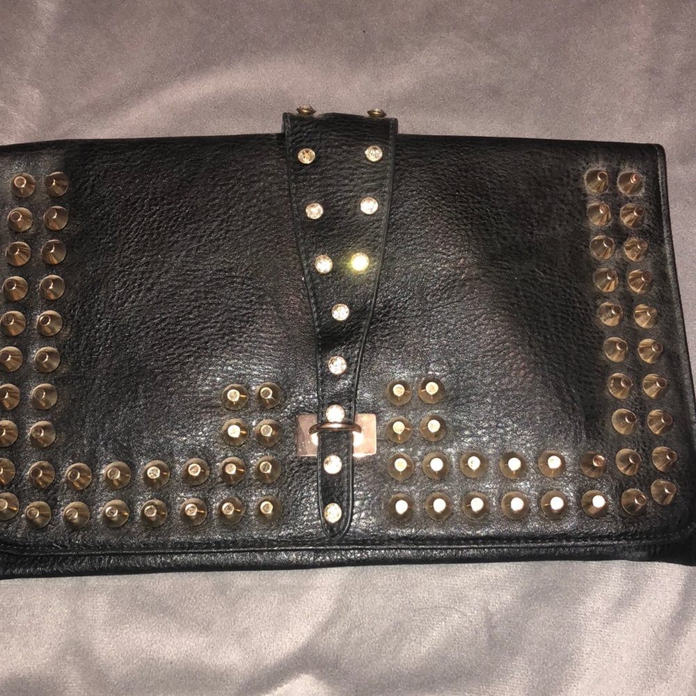 Black Faux Leather Studded Clutch/Purse